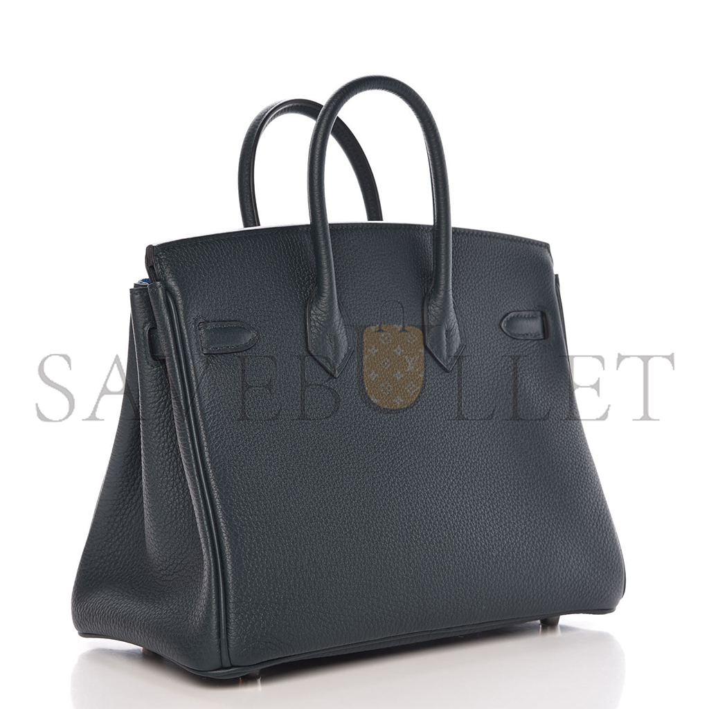 HERMES BIRKIN 25 TOGO LEATHER GRAPHITE GREY TANZANIAN BLUE SILVER BUCKLE BAG 971796 (25*20*13cm)